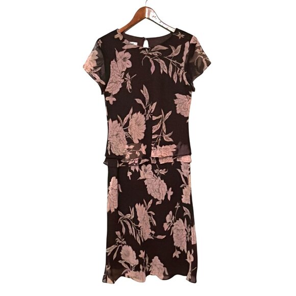 J.B.S. Ltd. Dresses & Skirts - Vtg Brown & Pink Floral Dress Size 8 Short Sleeve Midi Coquette Romantic Cottage